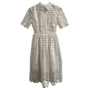 Lace Midi Dress White Party Cocktail Career Short Sleeve XS Chic Wish